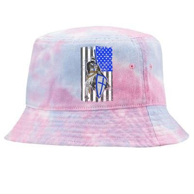 Blue Line Flag Templar Knight Warrior Tie-Dyed Bucket Hat