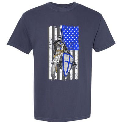 Blue Line Flag Templar Knight Warrior Garment-Dyed Heavyweight T-Shirt