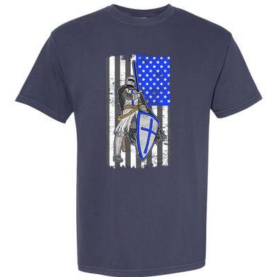 Blue Line Flag Templar Knight Warrior Garment-Dyed Heavyweight T-Shirt