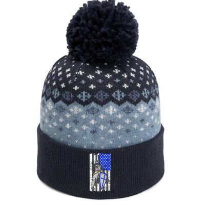 Blue Line Flag Templar Knight Warrior The Baniff Cuffed Pom Beanie