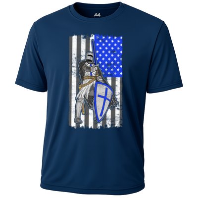 Blue Line Flag Templar Knight Warrior Performance Shirt