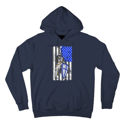 Blue Line Flag Templar Knight Warrior Hoodie