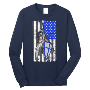 Blue Line Flag Templar Knight Warrior Long Sleeve Shirt