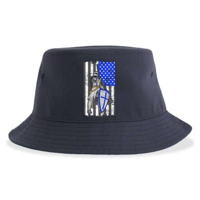 Blue Line Flag Templar Knight Warrior Sustainable Bucket Hat