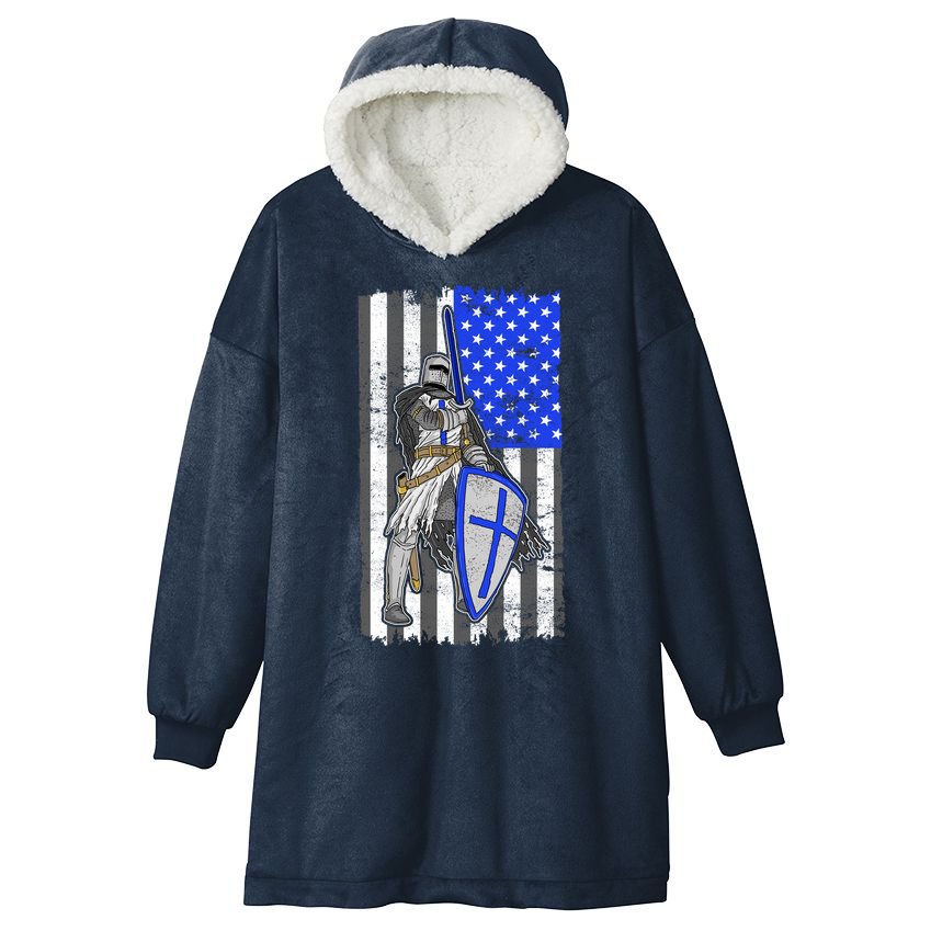 Blue Line Flag Templar Knight Warrior Hooded Wearable Blanket