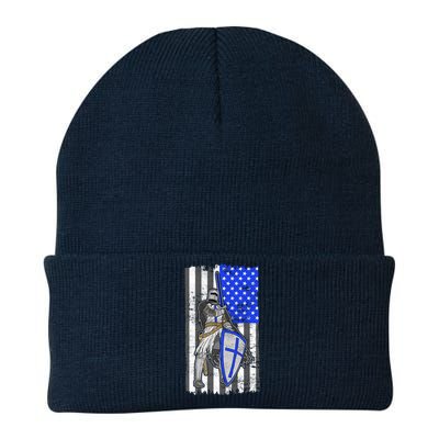 Blue Line Flag Templar Knight Warrior Knit Cap Winter Beanie