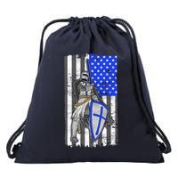 Blue Line Flag Templar Knight Warrior Drawstring Bag