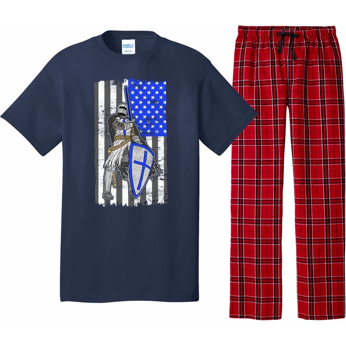 Blue Line Flag Templar Knight Warrior Pajama Set