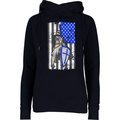 Blue Line Flag Templar Knight Warrior Womens Funnel Neck Pullover Hood