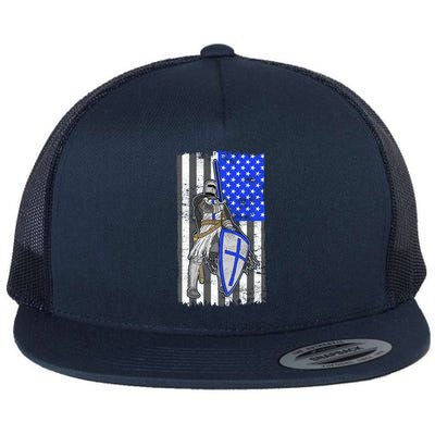 Blue Line Flag Templar Knight Warrior Flat Bill Trucker Hat