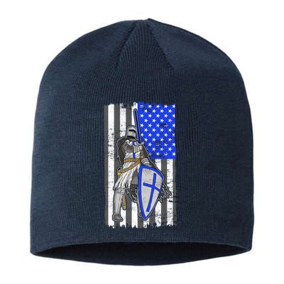 Blue Line Flag Templar Knight Warrior Sustainable Beanie