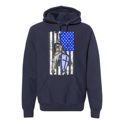 Blue Line Flag Templar Knight Warrior Premium Hoodie