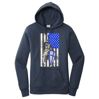 Blue Line Flag Templar Knight Warrior Women's Pullover Hoodie