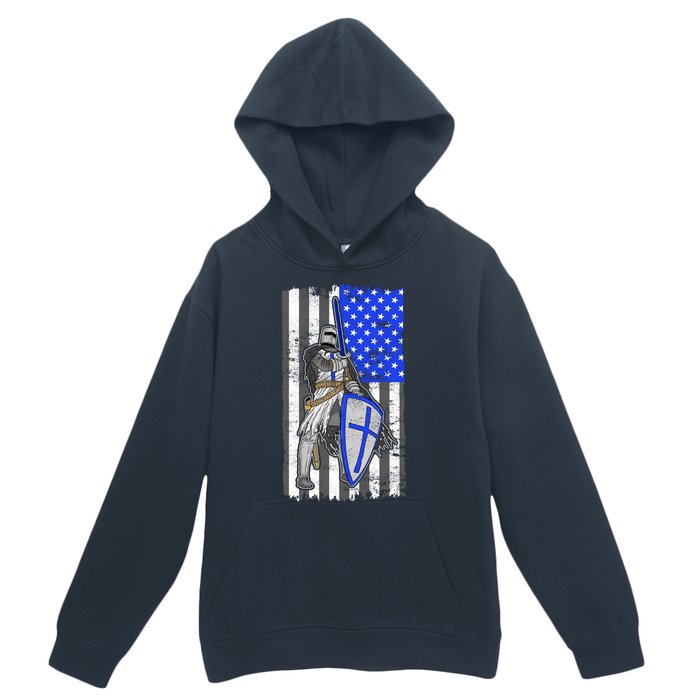 Blue Line Flag Templar Knight Warrior Urban Pullover Hoodie