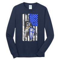 Blue Line Flag Templar Knight Warrior Tall Long Sleeve T-Shirt