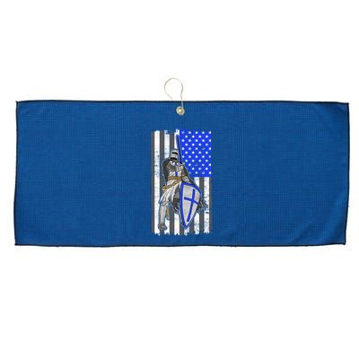 Blue Line Flag Templar Knight Warrior Large Microfiber Waffle Golf Towel