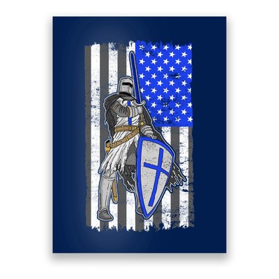 Blue Line Flag Templar Knight Warrior Poster