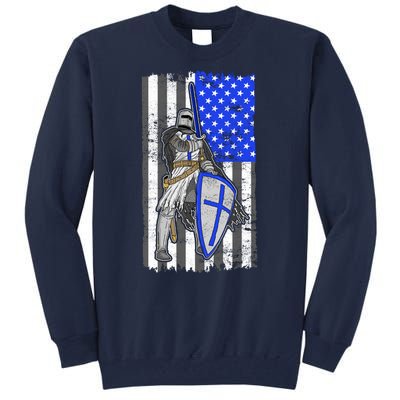 Blue Line Flag Templar Knight Warrior Tall Sweatshirt