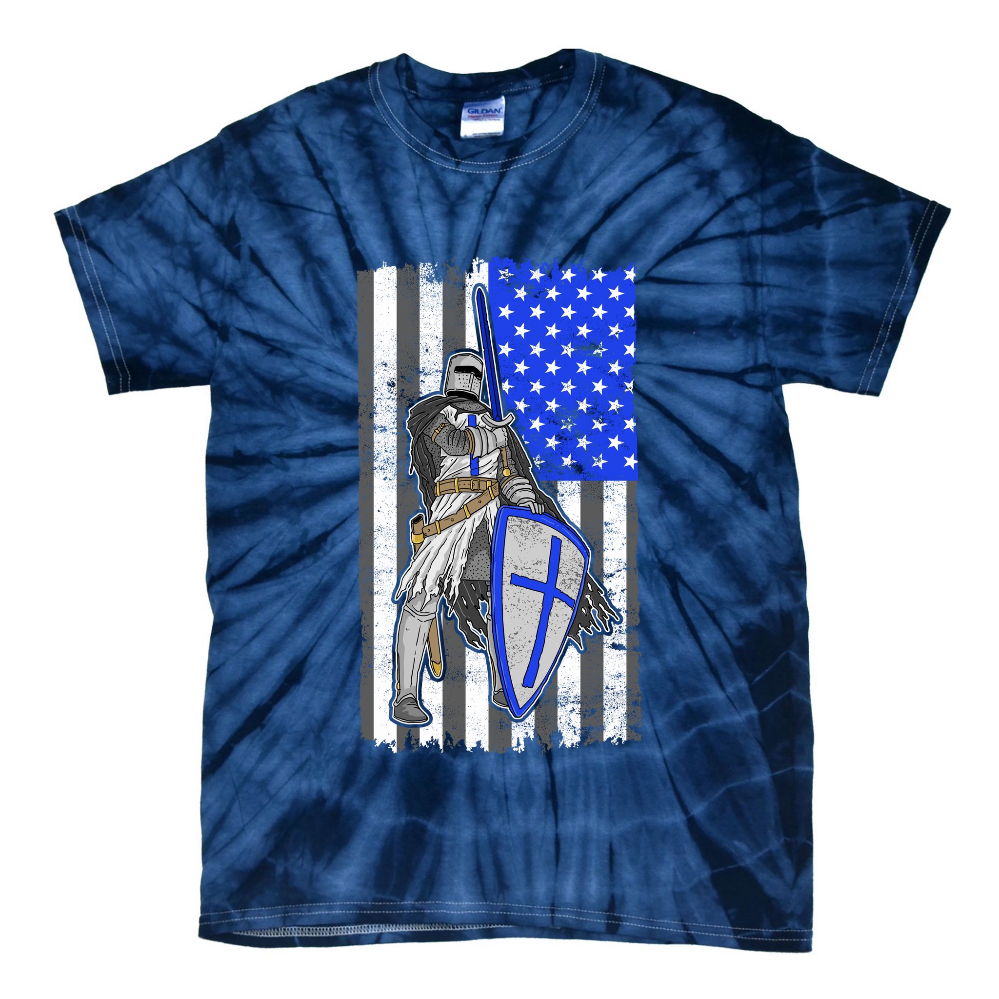 Blue Line Flag Templar Knight Warrior Tie-Dye T-Shirt