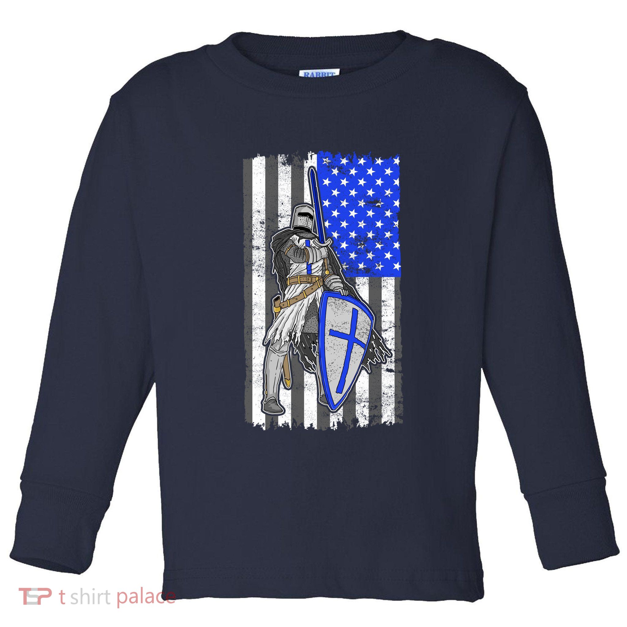 Blue Line Flag Templar Knight Warrior Toddler Long Sleeve Shirt