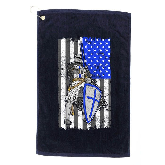 Blue Line Flag Templar Knight Warrior Golf Towel