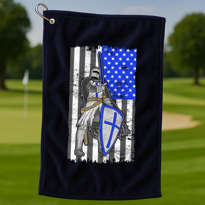 Blue Line Flag Templar Knight Warrior Golf Towel