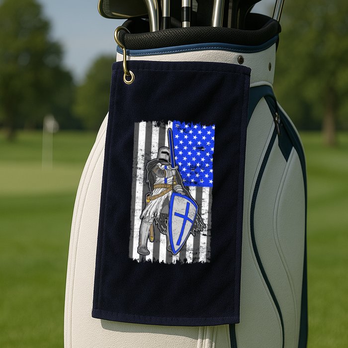 Blue Line Flag Templar Knight Warrior Golf Towel