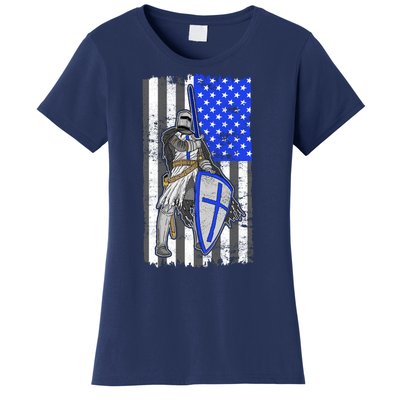 Blue Line Flag Templar Knight Warrior Women's T-Shirt