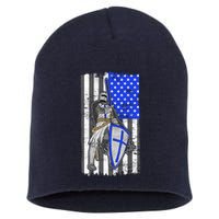 Blue Line Flag Templar Knight Warrior Short Acrylic Beanie