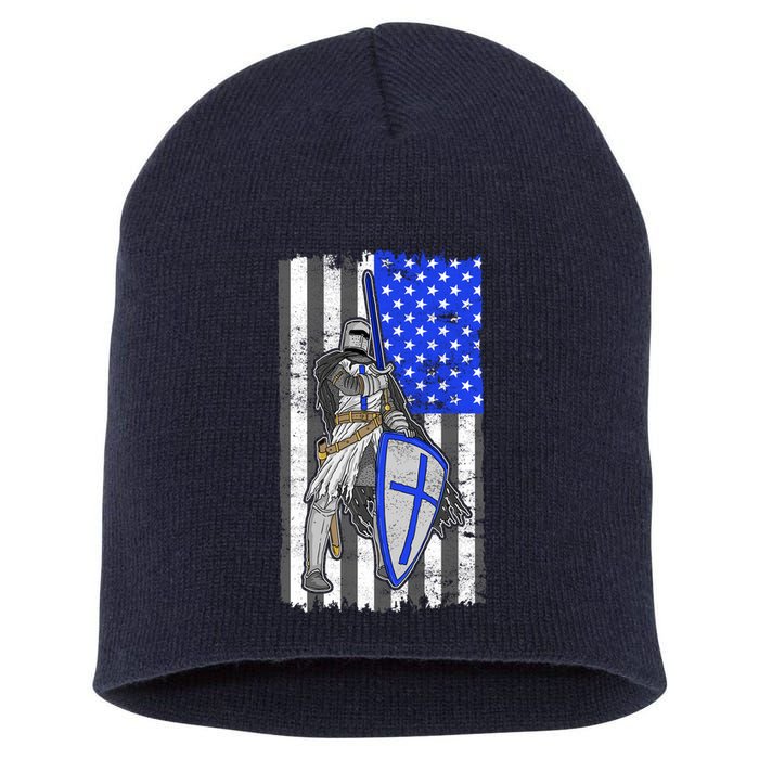 Blue Line Flag Templar Knight Warrior Short Acrylic Beanie