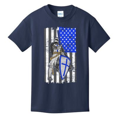 Blue Line Flag Templar Knight Warrior Kids T-Shirt