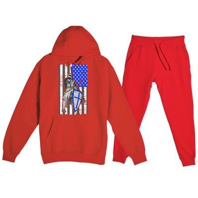 Blue Line Flag Templar Knight Warrior Premium Hooded Sweatsuit Set