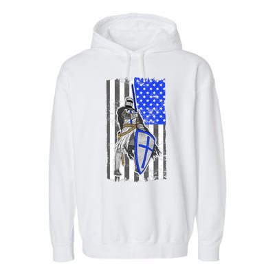 Blue Line Flag Templar Knight Warrior Garment-Dyed Fleece Hoodie