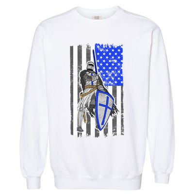 Blue Line Flag Templar Knight Warrior Garment-Dyed Sweatshirt