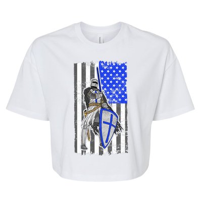 Blue Line Flag Templar Knight Warrior Bella+Canvas Jersey Crop Tee