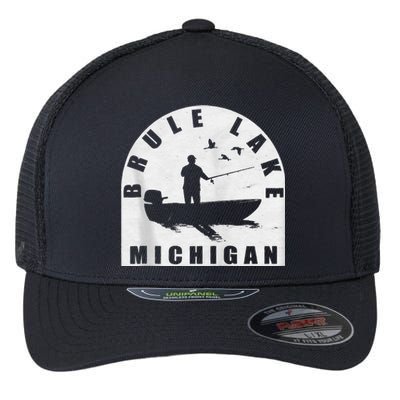 Brule Lake Fishing Michigan Zip Hoodie Flexfit Unipanel Trucker Cap