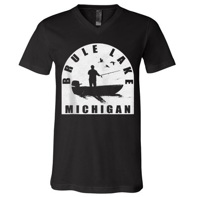 Brule Lake Fishing Michigan Zip Hoodie V-Neck T-Shirt