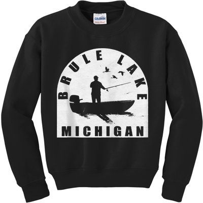 Brule Lake Fishing Michigan Zip Hoodie Kids Sweatshirt