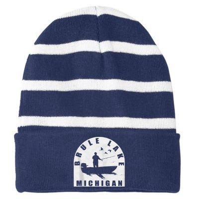 Brule Lake Fishing Michigan Zip Hoodie Striped Beanie with Solid Band