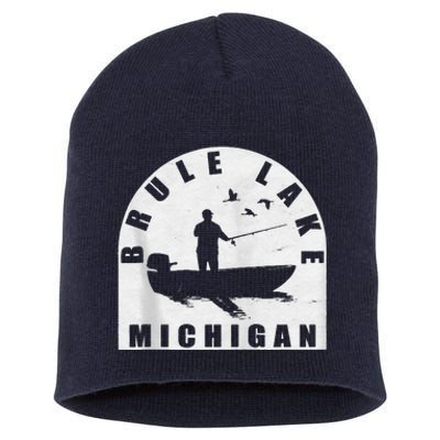 Brule Lake Fishing Michigan Zip Hoodie Short Acrylic Beanie