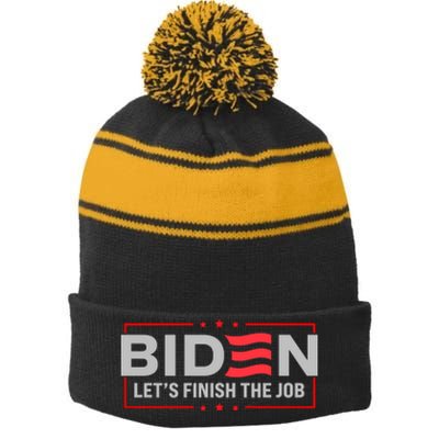 Biden Let's Finish The Job 2024 President Election US Flag Stripe Pom Pom Beanie