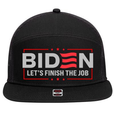 Biden Let's Finish The Job 2024 President Election US Flag 7 Panel Mesh Trucker Snapback Hat