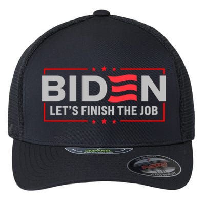 Biden Let's Finish The Job 2024 President Election US Flag Flexfit Unipanel Trucker Cap