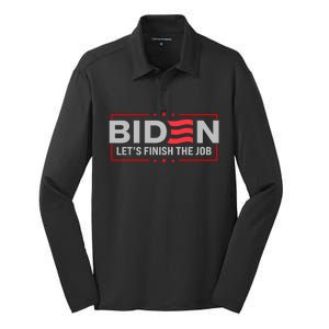 Biden Let's Finish The Job 2024 President Election US Flag Silk Touch Performance Long Sleeve Polo