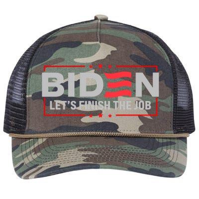 Biden Let's Finish The Job 2024 President Election US Flag Retro Rope Trucker Hat Cap