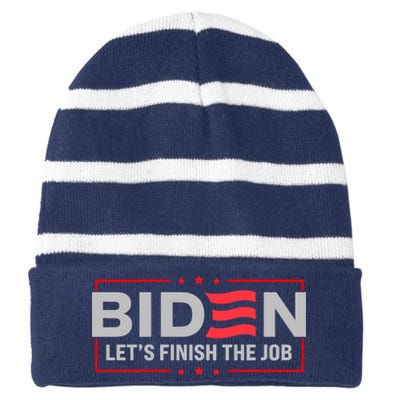 Biden Let's Finish The Job 2024 President Election US Flag Striped Beanie with Solid Band