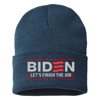 Biden Let's Finish The Job 2024 President Election US Flag Sustainable Knit Beanie