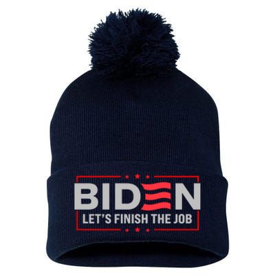 Biden Let's Finish The Job 2024 President Election US Flag Pom Pom 12in Knit Beanie