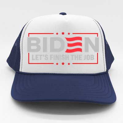 Biden Let's Finish The Job 2024 President Election US Flag Trucker Hat