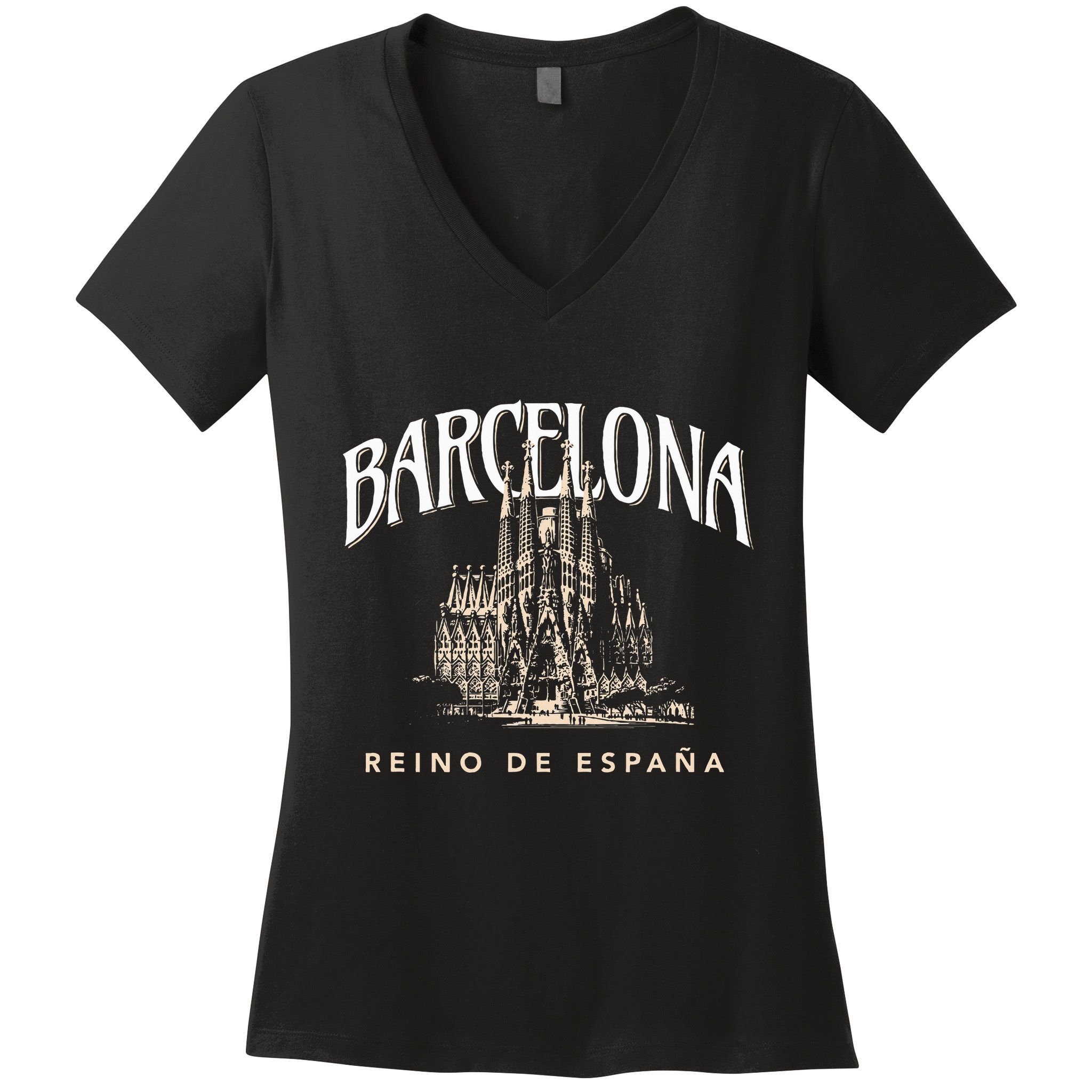 Barcelona La Familia Sagrada Reino De EspañA Women's V-Neck T-Shirt